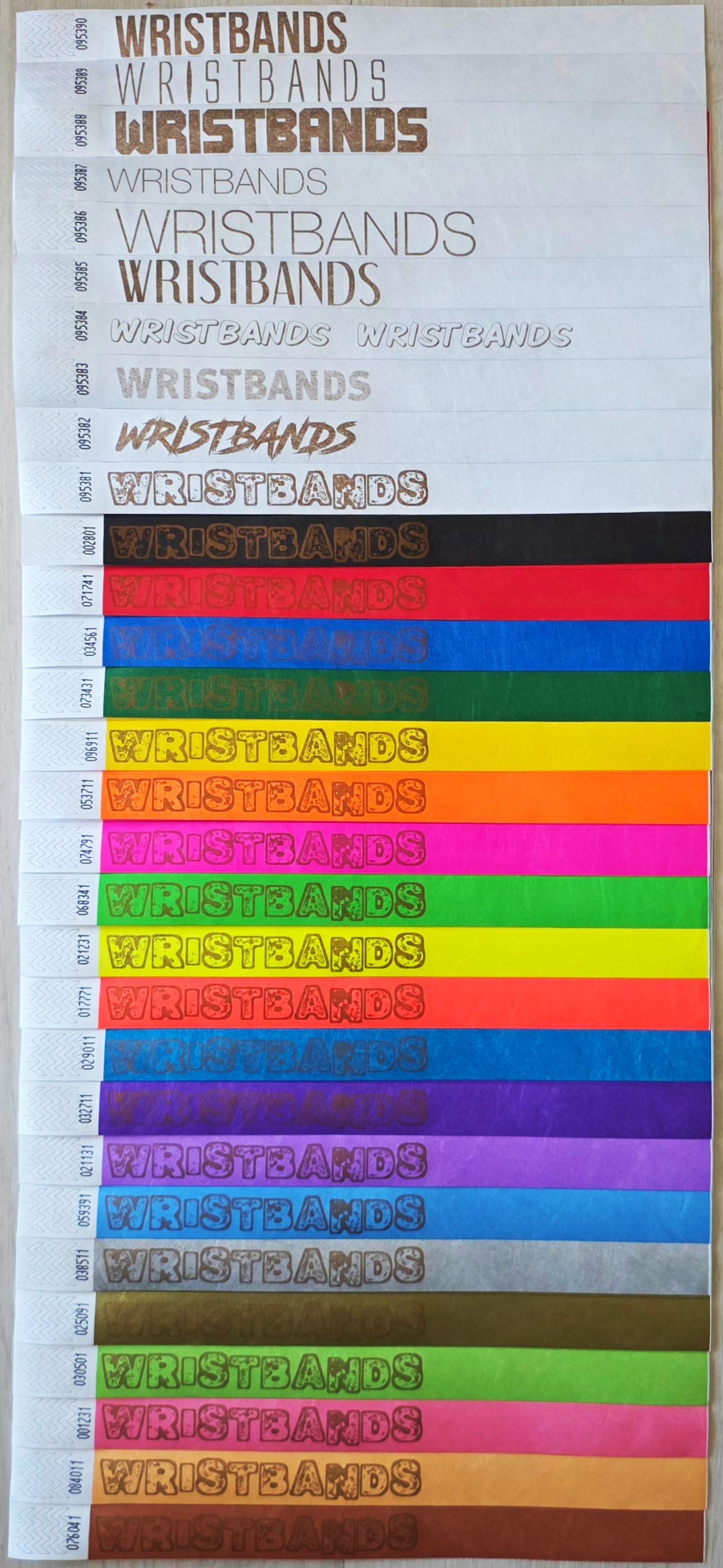 Gouden bedrukking op alle kleuren Tyvek-polsbandjes