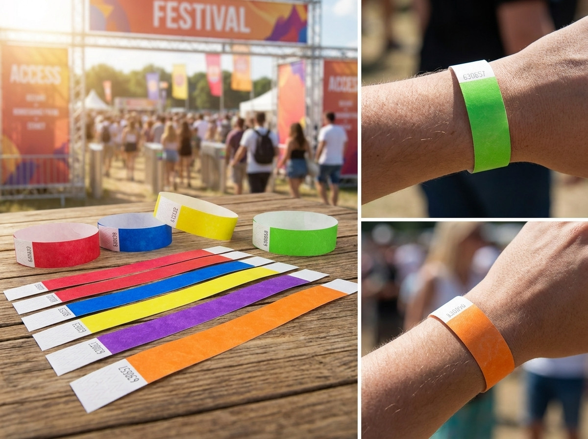 Toegangscontrole-armbanden in verschillende kleuren voor VIP-zones en gereserveerde zones tijdens een festival
